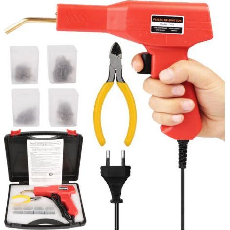 50W Soudure Plastique Machine, Soudeuse Plastique, Kit Reparation Plastique, Outil de soudage de réparation de pare chocs de voiture avec 200 agrafes, pinces, mallette de transport (1/5)