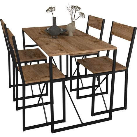 VCM 5 pz In Legno In Metallo Da Pranzo Gruppo Da Cucina Tavolo Da Pranzo Tavolo Da Pranzo Set Tavolo Gruppo Sedie da Tavolo Insasi L (Rovere di Miele) (1/2)