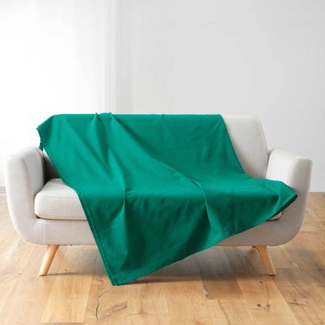 Plaid Uni en Coton "Lucile" 180x220cm Emeraude (1/5)