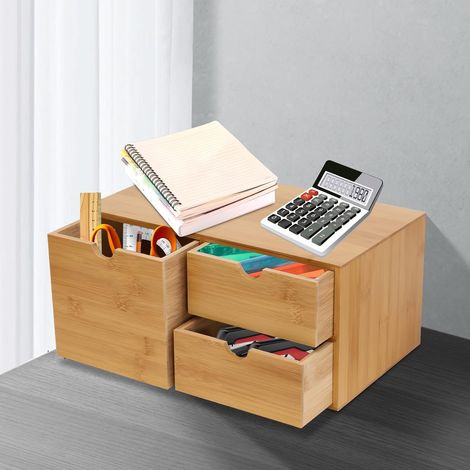 Bamboo Desk Organizer, Schreibtisch-Organisator aus Holz mit 3 Schublade, Mini Desk Drawer Tabletop Storage Organization für Schreibtisch, Home, Office