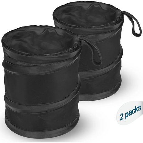 Cubo de basura para coche，2 mini cubos de basura plegables para coche，bolsa de basura colgante impermeable para coche con velcro，negro (1/5)