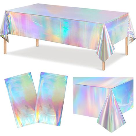 2 Nappe Anniversaire Jetable, Nappe Rectangulaire Anti Tache, Brillante Nappe Plastique, Nappes Holographiques Laser pour Anniversaire Fête à Bière Mariage Noël Imperméable Décoration Table (1/5)