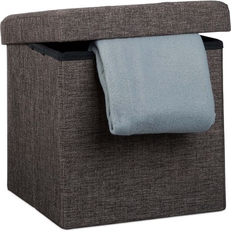 Relaxdays Folding Ottoman 38 x 38 x 38 cm Storage Chair, Footstool Pouf Box Cube, Removable Lid, Brown (1/5)