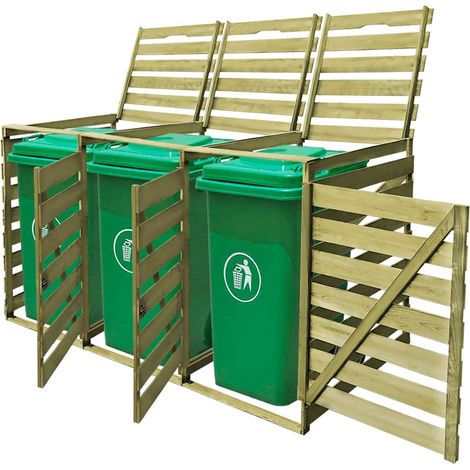 Abri pour poubelle triple 240 L Bois imprégné (1/4)