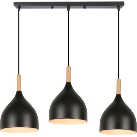 Lámpara Colgante Vintage Industrial Iluminación de Techo Metal Madera para Pasillo Salón Restaurante 3 Luces Negro (1/5)