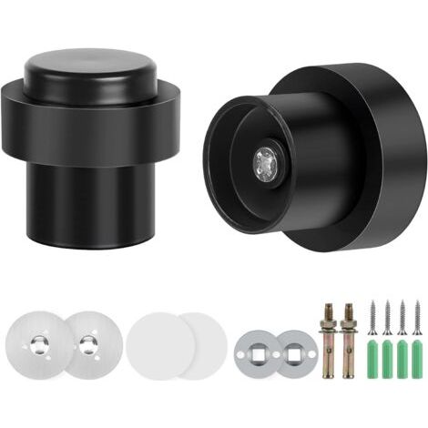 2 pièces butoir de porte, acier inoxydable 304, noir, ø 32mm hauteur 45mm, anneau caoutchouc, pour sol bois béton (1/5)