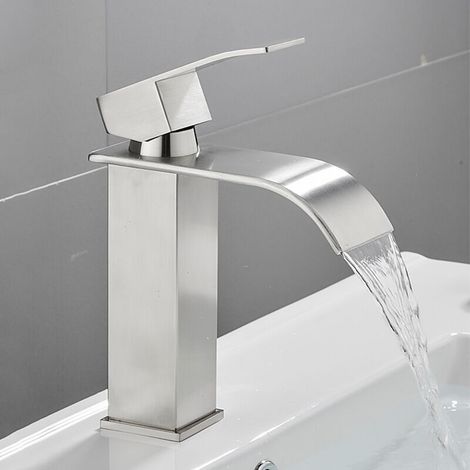 Waterfall lavatory faucet Bathroom faucet with ceramic coil Hot and cold water Single handle lavatory faucet optional Lead free Nickel free (1/3)