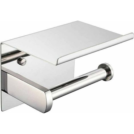 Wall-Mounted Stainless Steel Toilet Paper Holder with Shelf for Bathroom and Kitchen, Chrome Finish (1/4)