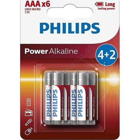 Philips Power Alkaline LR03P6BP/10 Haushaltsbatterie - Batterien (Einwegbatterie, AAA, Alkaline, 1,5 V, 6 Stück, weiß)