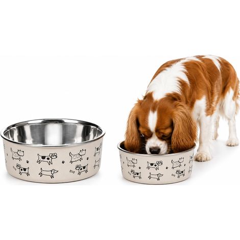 gamelle pour Chien - gamelle Beige en INOX résistant - Compatible Lave-Vaisselle - antidérapante - 450ml (1/4)