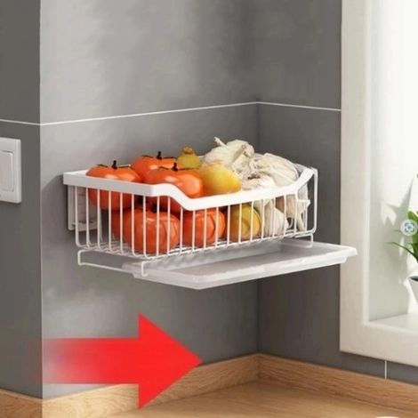 Cesto per la frutta in acciaio inox - Scolaverdure da cucina - 29,5 cm - Staccabile e lavabile - Montaggio a parete - Nero (1/4)