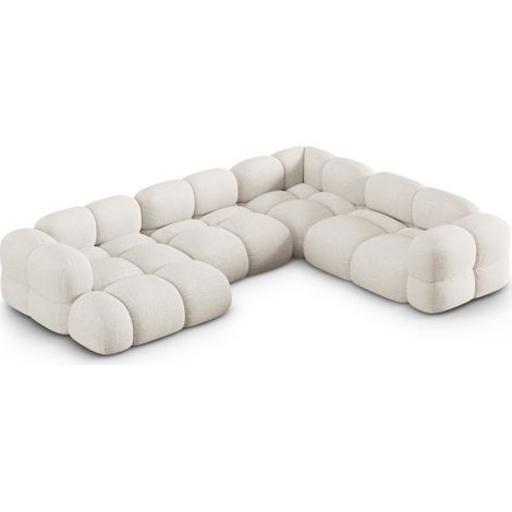 Canapé d'angle droit panoramique 5 places tissu structurel beige (1/5)