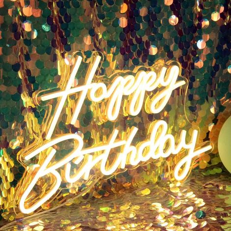 1 Lampe néon, Happy Birthday, acrylique, LED, blanc chaud, USB 5V, intérieur
