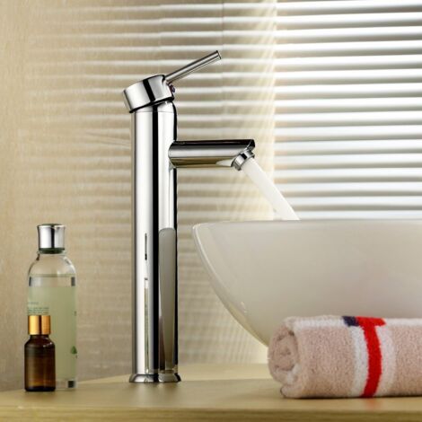 Robinet de Lavabo avec Bec Haut, Robinet Mitigeur pour Lavabo Mitigeur de Vasques sur Table Robinet Salle de Bain en Laiton Chromé Mitigeur (1/4)