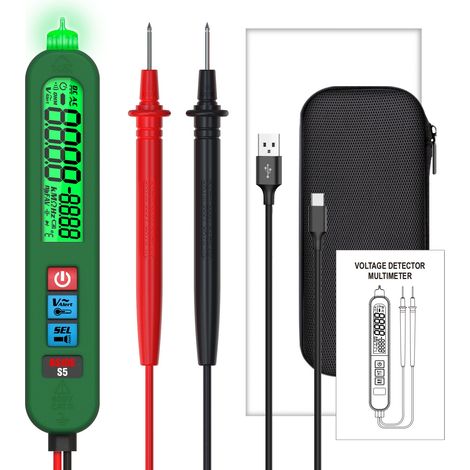 S5 Stylo Testeur de Tension Électrique Multimètre Automatiaue Rechargeable avec Super Grand Écran Détecteur d'Électricité 12V-1000V Testeur de Continuité Résistance Diode Fréquence avec Étui (1/5)