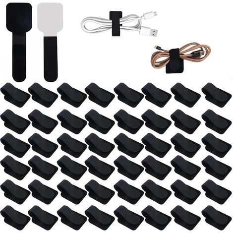 Gestion câbles Organiseur câbles Attaches adhésives 50 pièces kit Gestion des câbles sous Bureau Petite Taille Noir pour Ordinateur télévision Bureau Maison (1/5)