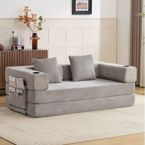 Divano letto da pavimento 185x92,5x60 cm in velluto a coste grigio chiaro - MEUBLIV (1/5)