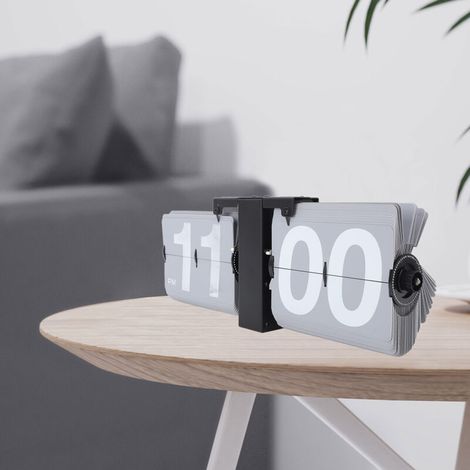 Automatischer Retro-Klappwecker, PVC/Metall, Schwarz-Grau, für Büro/Wohnzimmer/Schlafzimmer