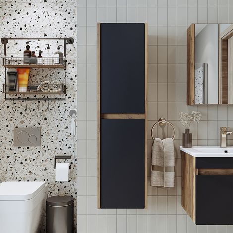 Roomart ATRIA-100 Hochschrank Bad 35 cm breit, Anthrazit-Eiche
