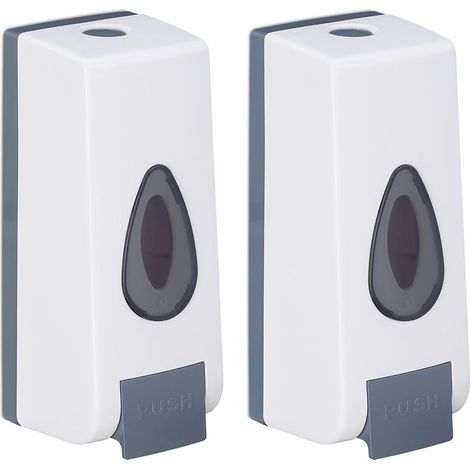 Distributeur de savon mural, lot de 2, porte-savon liquide avec pompe, 19x7x7 cm, blanc (1/5)