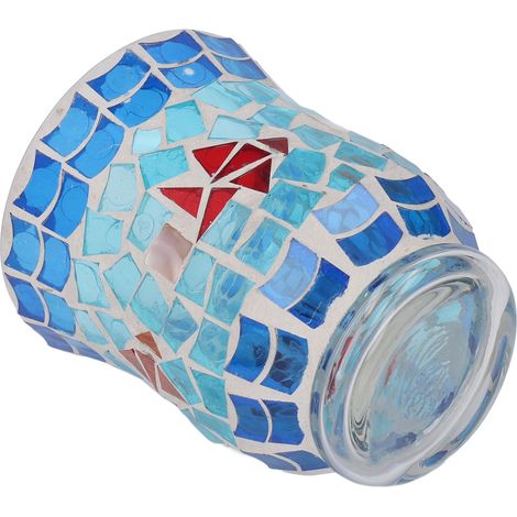 Porte-bougeoir en verre bleu artisanal, style européen, idéal restaurant et bar, support de bougie décoratif en mosaïque (1/5)