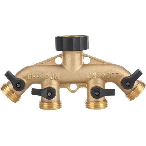 4-way tap manifold, compatible with 3/4 inch garden irrigation. Made of copper. (1/5)