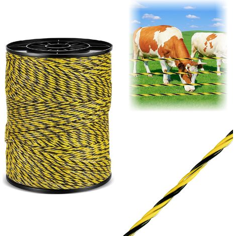 Fil de Clôture Électrique 200m Ø 3,0 mm, Fil Électrique pour Clôture avec 9 Conducteurs en Acier Inoxydable, 30 Fibres PE, Ruban Fil Noir et Jaune pour Chevaux, Bovins, Chèvres et Animaux d'Élevage (1/5)