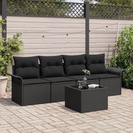 vidaXL Garden Sofa Set with Cushion 5 pcs Black Poly Rattan (1/5)