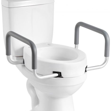 Elevador de Inodoro, Carga de 136 kg y Altura de Elevación de 88,9 mm, con Reposabrazos para Personas Mayores, Personas con Discapacidad, Asiento Ensanchado, 560 x 499 x 245 mm, Blanco (1/5)