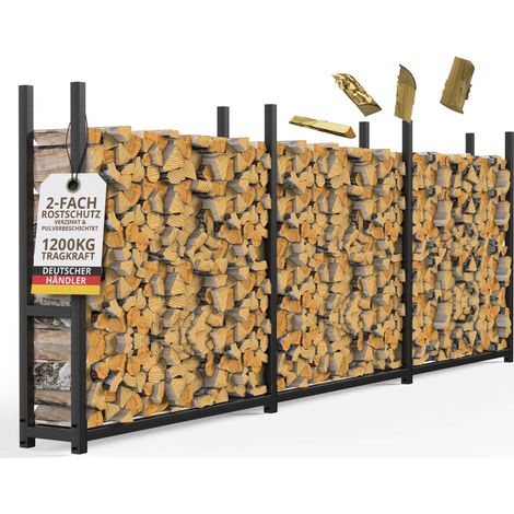 Kaminholzregal außen Metall VERZINKT 334x25x115 Stapelhilfe Brennholz 1200kg Brennholzunterstand (1/5)