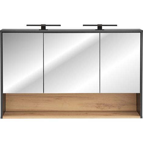 Bad Spiegelschrank 120 cm BOLOGNA-56 inkl. LED Beleuchtung in anthrazit mit Artisan Eiche Nb., B/H/T: ca. 120/80/25 cm (1/5)