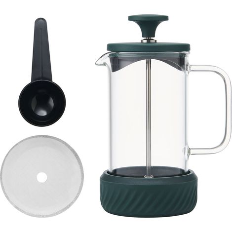 La Cafetière Zero - Caffettiera de 3 tazze de verde, pressa francese no mess, resistente al calore, con manico de vetro e base de silicone rimovibile, de pulizia facile, de idea regalo per il