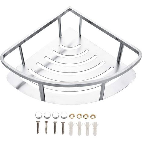 Panier de Douche Anglé en Acier Inoxydable, Support de Rangement pour Gel Douche, Étagère Murale Salle de Bain (1/5)