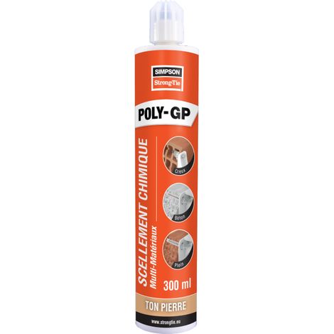 Simpson Strong Tie – Résine multi-matériaux 300ml – Kit de scellement chimique pour béton armé – Support compatible scellement chimique – Couleur grise