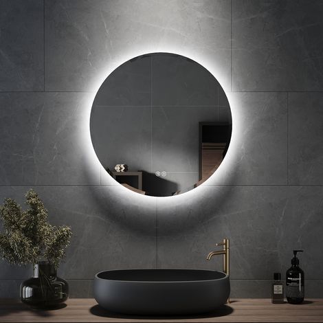 ELEGANT Round Illuminated LED Light Bathroom Mirror Round Backlit Makeup Mirror with Demester Pad Smart 3 Lighting Modes 600 x 600 mm Sensor Touch Switch (1/9)