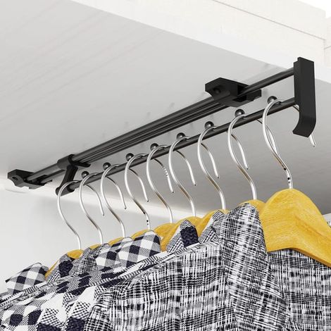 Tringle à cintres coulissante penderie escamotable parfaite pour les armoires et espaces de rangement réduits 455mm (1/5)