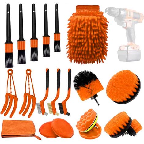 18 pièces Brosse Perceuse, Outil de Brosse Perceuse Nettoyage Kit, Drill Brush pour Surfaces de Salle de Bain, Sol, (orange) (1/5)