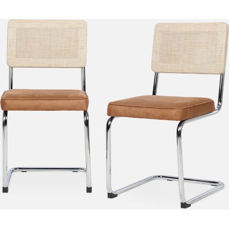 Silla cantilever con respaldo efecto ratán, set de 2 (1/5)