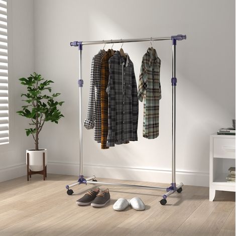 Portant vêtements réglable sur roulettes inox argent HAVRYA (1/3)