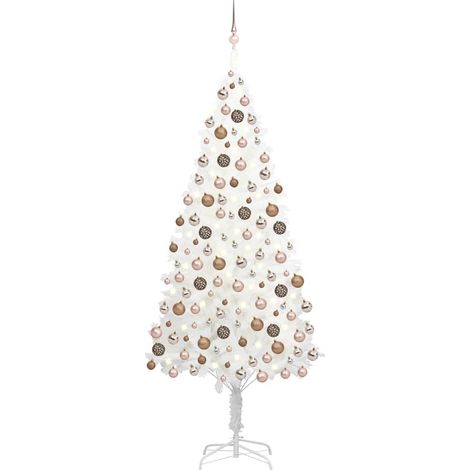 vidaXL Árbol de Navidad preiluminado con luces y bolas blanco 210 cm (1/4)