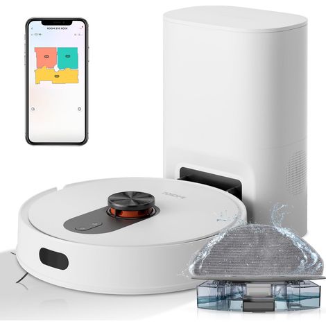 ROIDMI Eve Rook Robot Aspirador y fregasuelos autovaciado con Base, Potencia de succión de 5000Pa, navegación Laser LiDAR con mapeo Blanco Aspirador Ideal para pelos de Mascotas, alfombras y Suelos