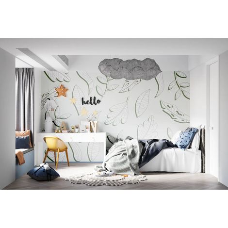 Papier Peint Feuillage - Feuilles Graphiques Douces - 150 x 250 cm (1/2)