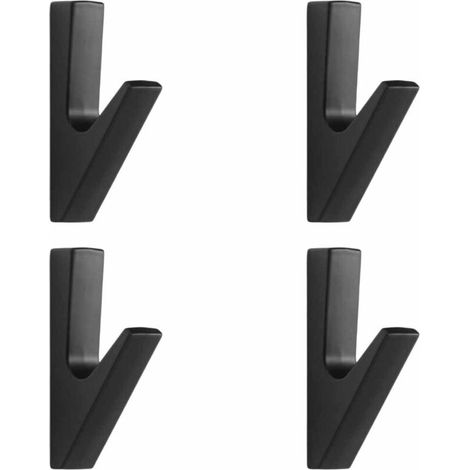Lot de 4 crochets muraux pour salle de bain, porte-manteaux muraux, crochets de salle de bain, adaptés à la cuisine, la salle de bain, le bureau, les dressings, aluminium - Noir