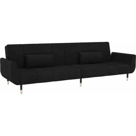 Schlafsofa 2-Sitzer mit 2 Kissen Schwarz Samt vidaXL