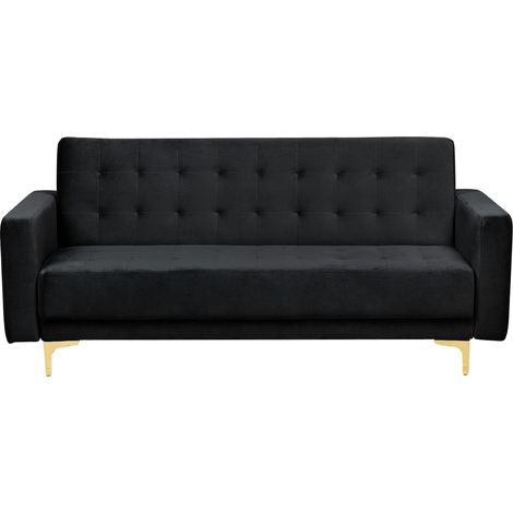 3-Sitzer Sofa mit Schlaffunktion Samtstoff schwarz Modern Aberdeen (1/5)