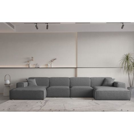 Wohnlandschaft U-Form CELES PREMIUM in Stoff Ascot Bukla Graphit (1/2)