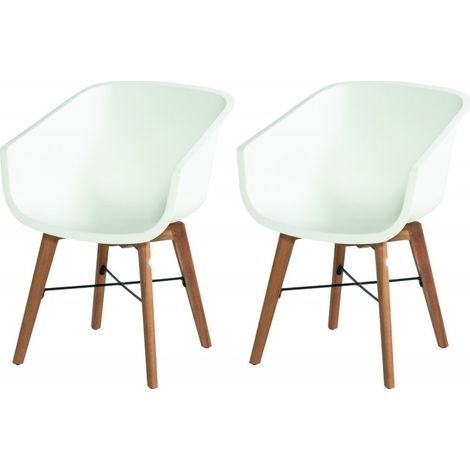 CHALET & JARDIN Lot de 2 chaises Amalia Eucalyptus en résine - pieds en bois - Blanc (1/5)