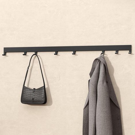doporro Appendiabiti da Parete con 5 Ganci Scorrevoli, Attaccapanni da Muro in Alluminio Appendiabiti 80 cm per Cameretta, Ingresso, Cucina, Nero Opaco, Stalo-10 (1/5)