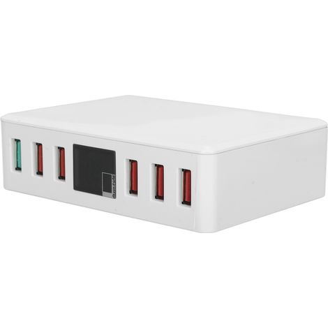 Chargeur USB QC 3.0 à 6 ports, charge rapide, affichage numérique, station de charge intelligente, prise 100-240 V (UE). (1/5)