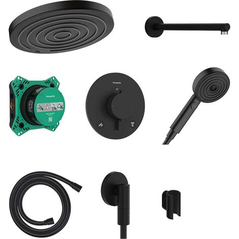 Hansgrohe Pulsify S - Conjunto de ducha con termostato oculto, con cuerpo, diámetro 26 cm, EcoSmart, negro mate. 24624670 (1/5)